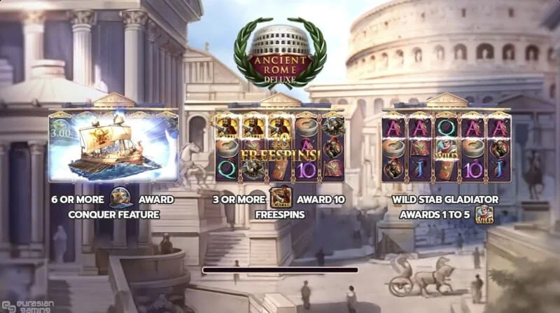 Ancient Rome Deluxe AI - ana makaralar ve arayüz ekranı